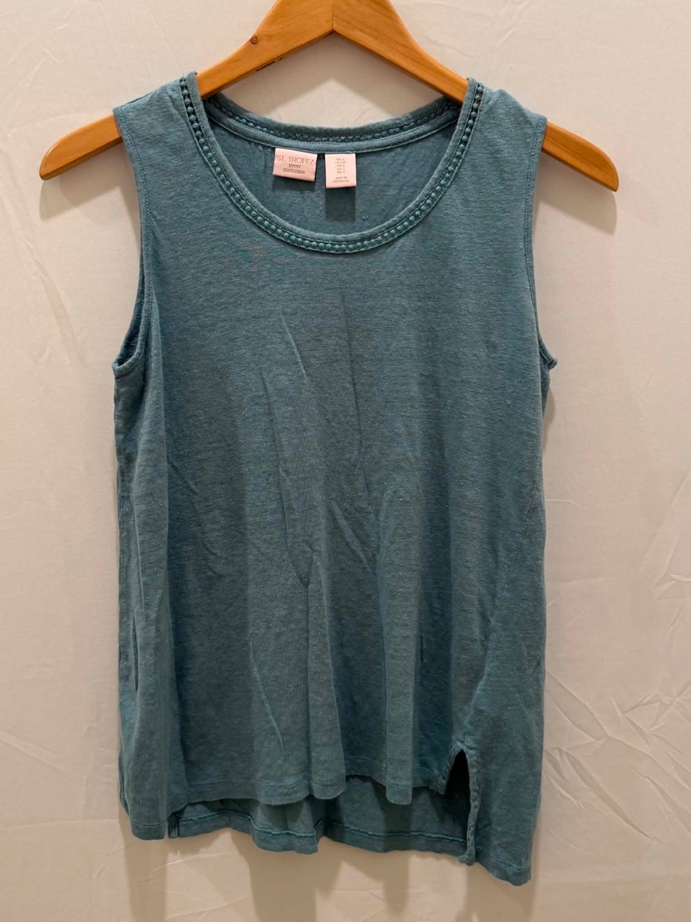St. Tropez West Women’s Sleeveless Crewneck Tank Top - Teal 100% Linen Small